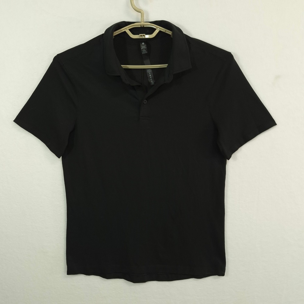 Lululemon Polo Shirt Mens M Black Short Sleeve Evolution Tech Golf Activewear